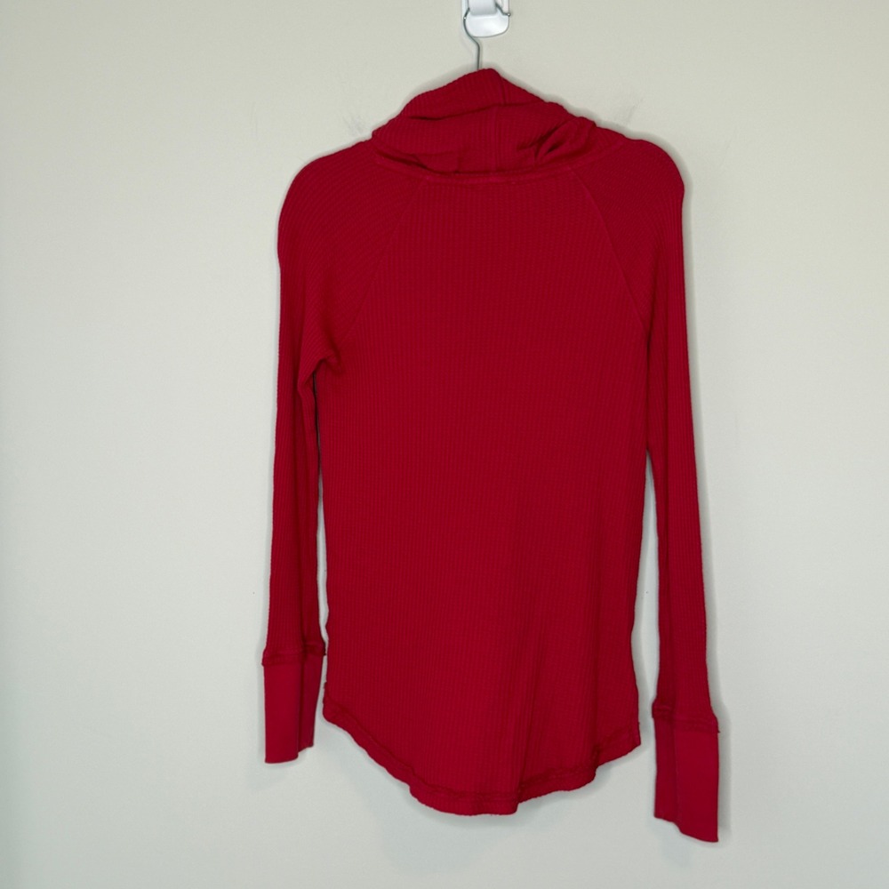 Sundance Womens Red Waffle Knit Cowl Neck Thermal Top Small Cotton Modal Blend - Picture 3 of 13